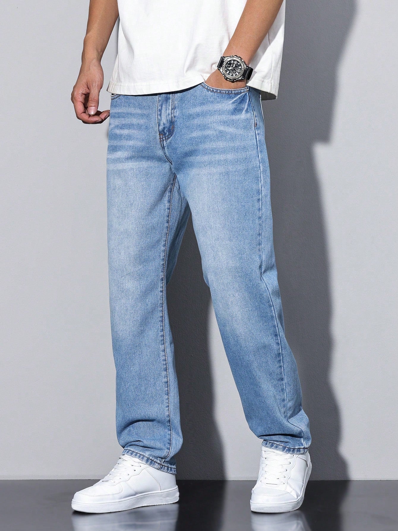 Men's Casual Jeans Solid Color Straight Fit