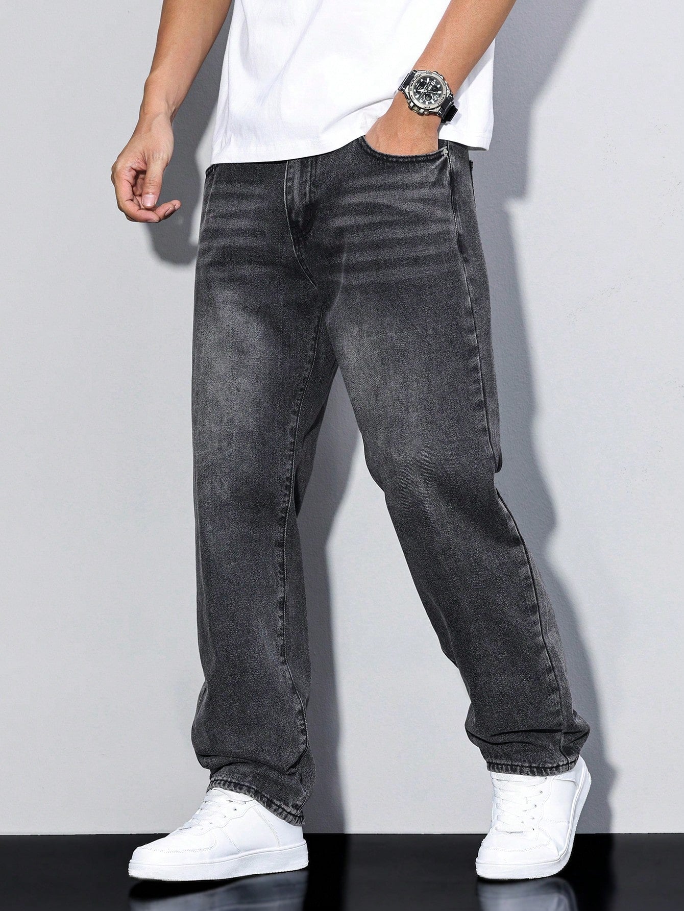 Men's Casual Jeans Solid Color Straight Fit