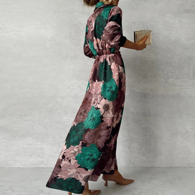 Women’s Floral Belted Long Sleeve Wrap Maxi Dress