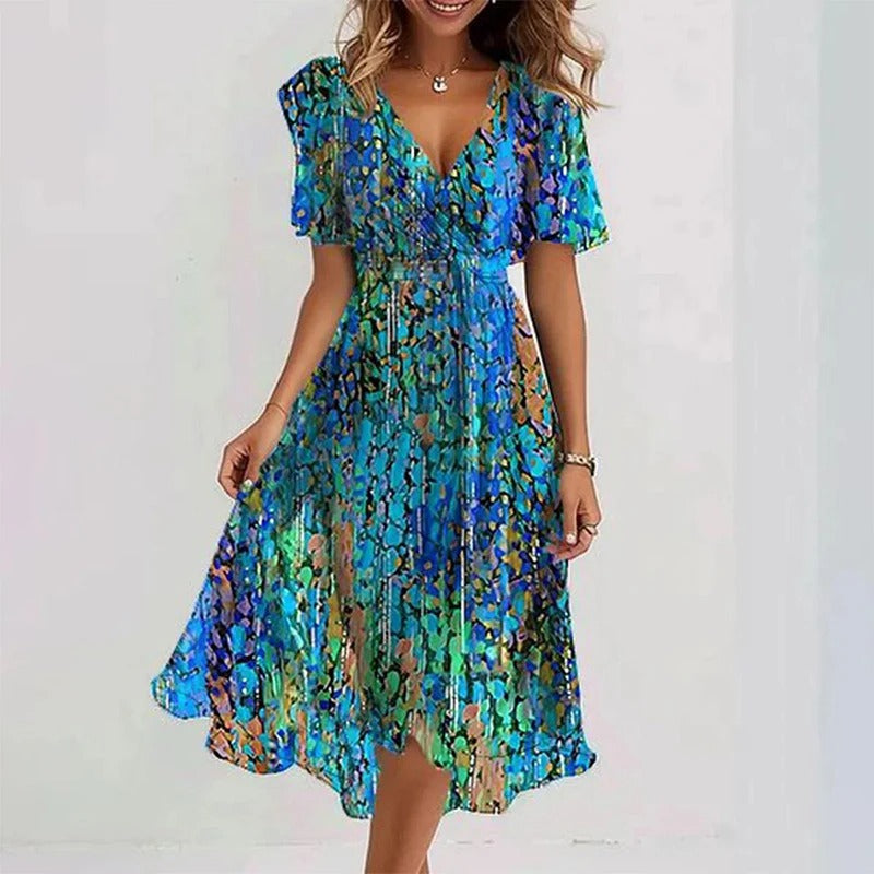 Women's Floral Flutter Sleeve Wrap Midi Dress