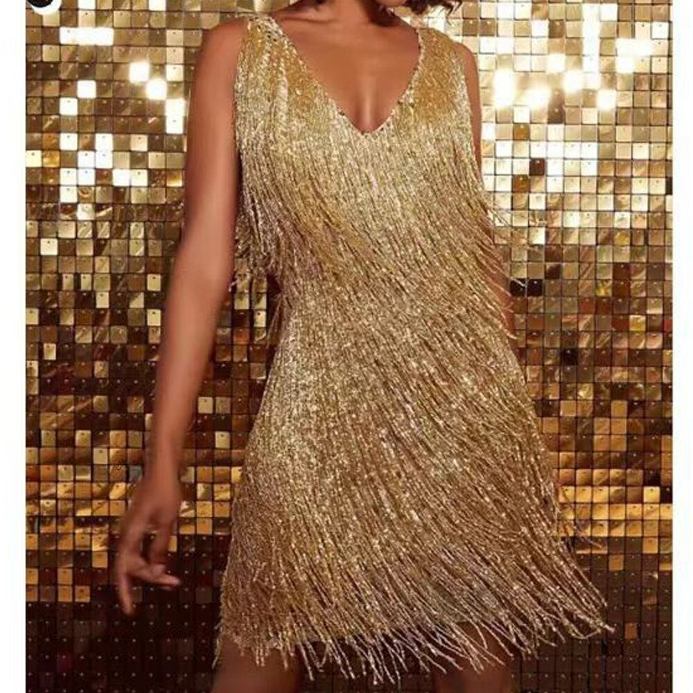 Women’s Fringe Sequin Sleeveless Mini Dress