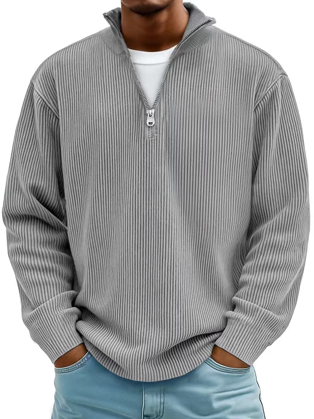 Men's Ribbed Quarter-Zip Pullover Sweater