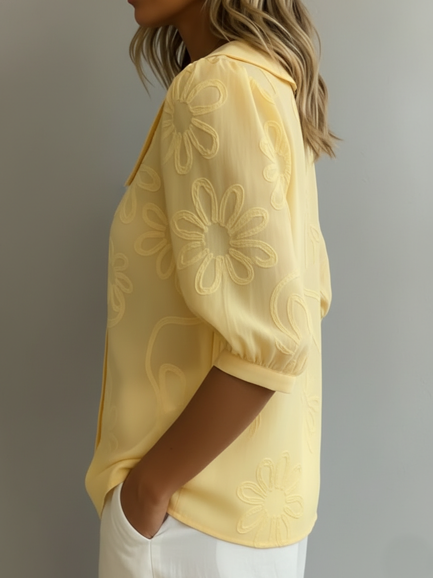 Women's Floral Embroidered Peter Pan Collar Blouse