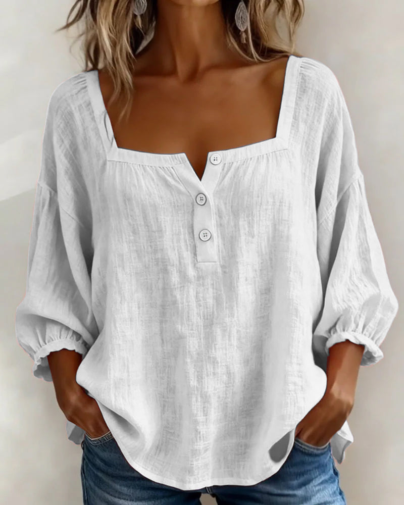 Women's Relaxed Square Neck Balloon Sleeve Blouse