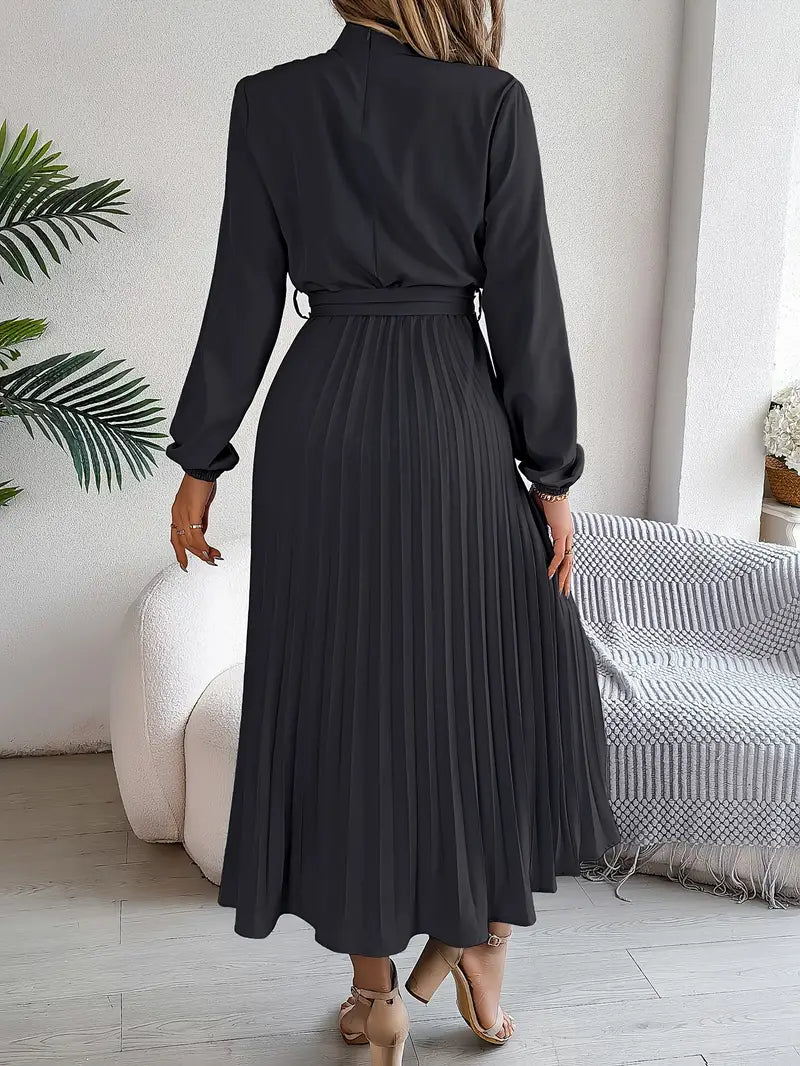 Women's Pleated Belted Midi Dress