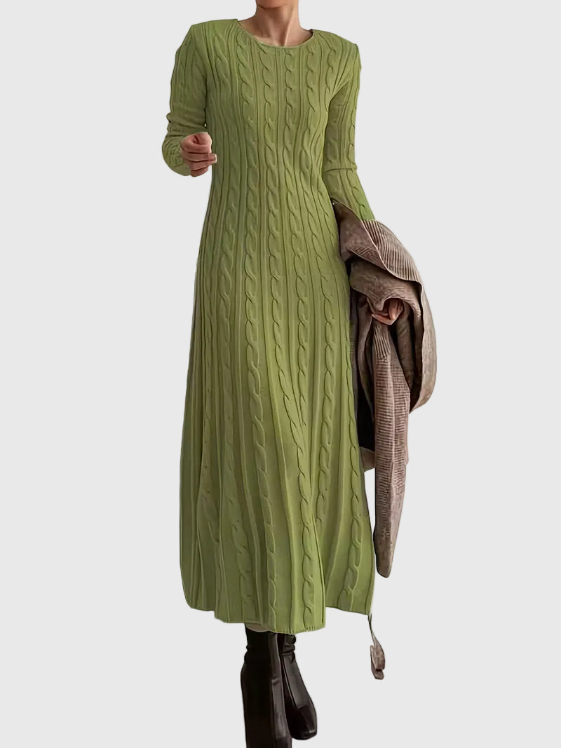 Women’s Cable Knit Ribbed Sweater Midi Dress