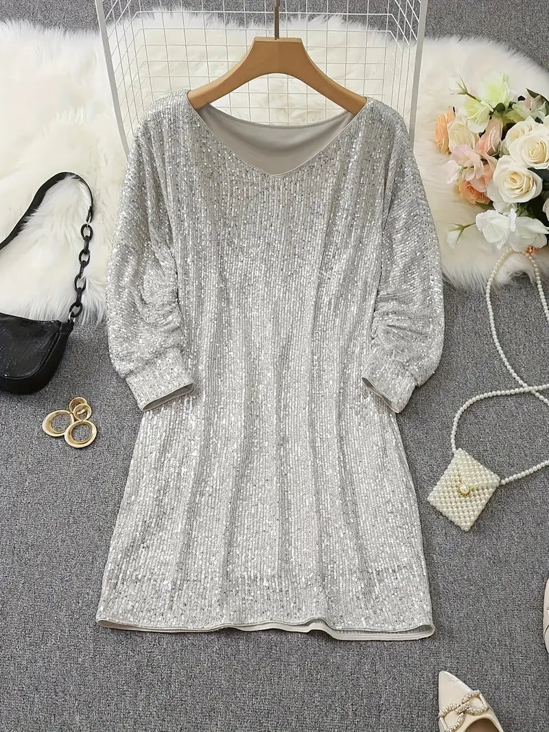 Women’s Sequin Mini Dress with Off-Shoulder Neckline