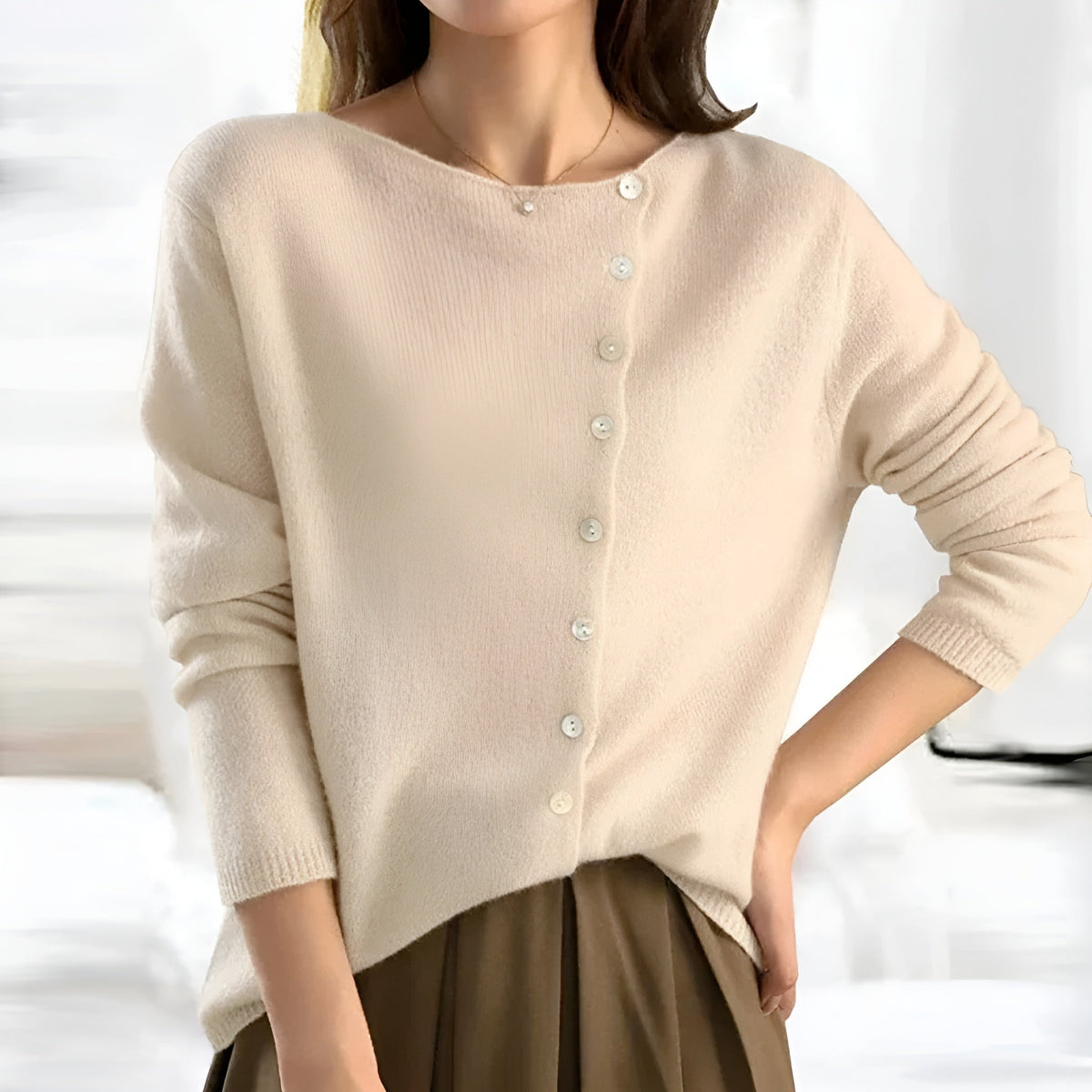 Women’s V-Neck Sweater with Asymmetric Neckline