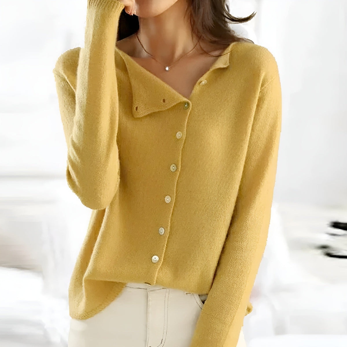 Women’s V-Neck Sweater with Asymmetric Neckline