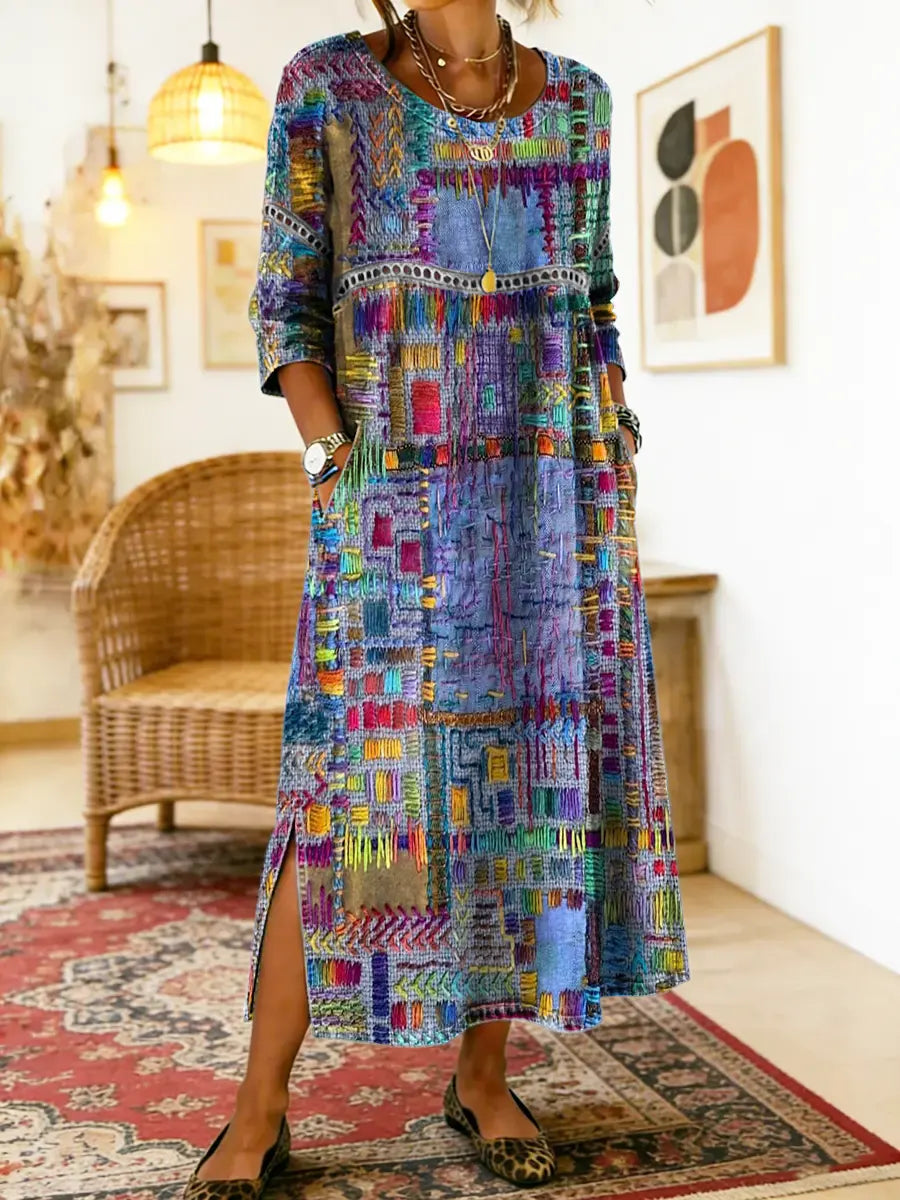 Women's Mosaic Print Side Slit Midi Dress