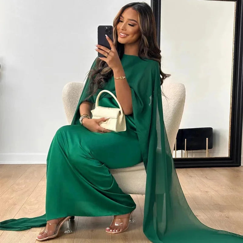 Women's Flowing Cape-Sleeve Column Dress