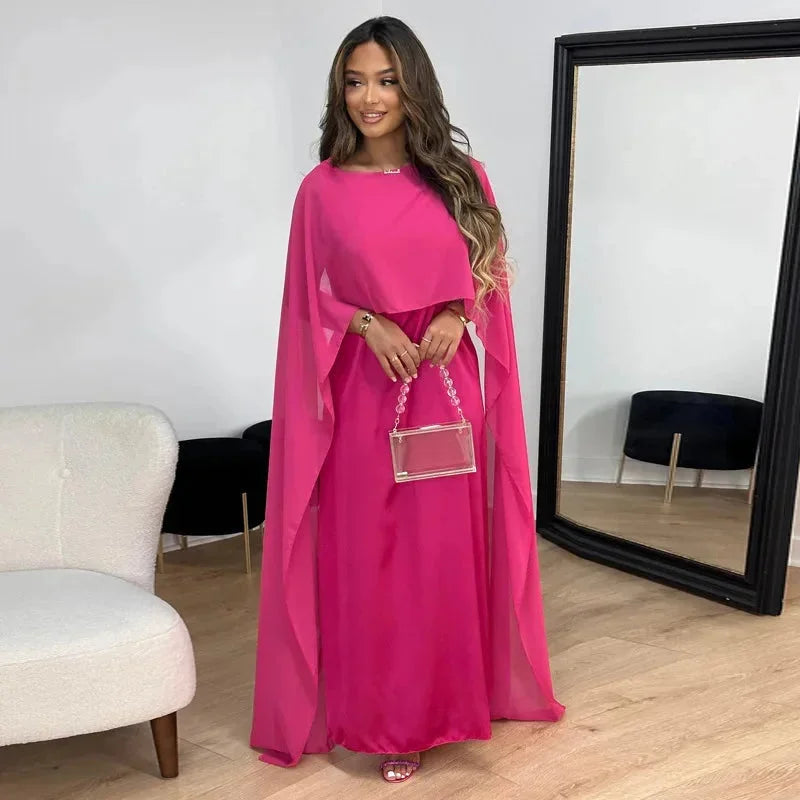 Women's Flowing Cape-Sleeve Column Dress