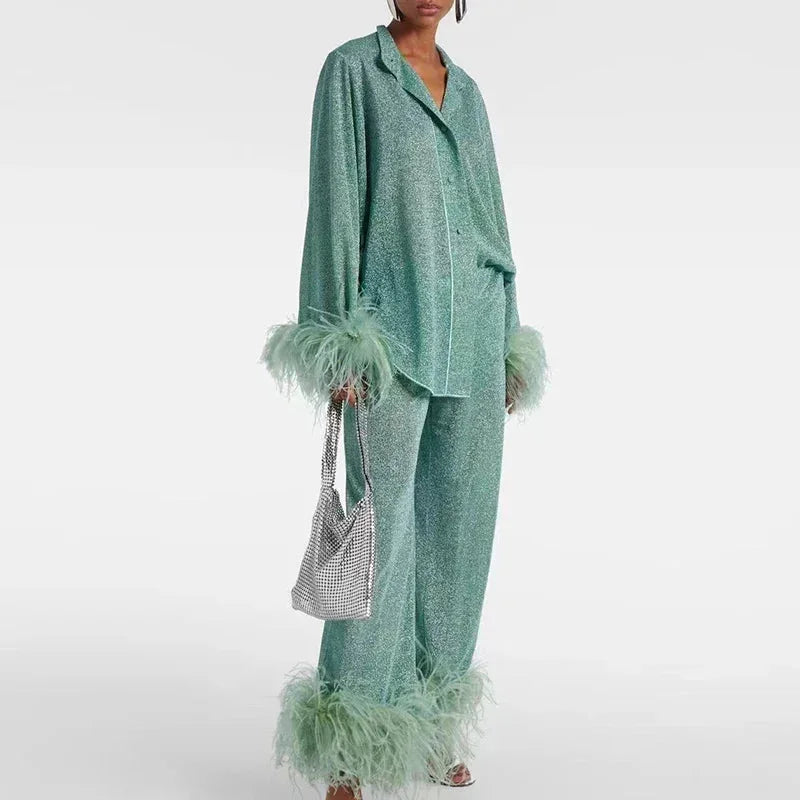 Women’s Long Sleeve Top and Wide Leg Pants Set