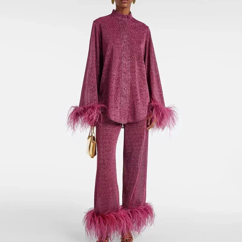 Women’s Long Sleeve Top and Wide Leg Pants Set