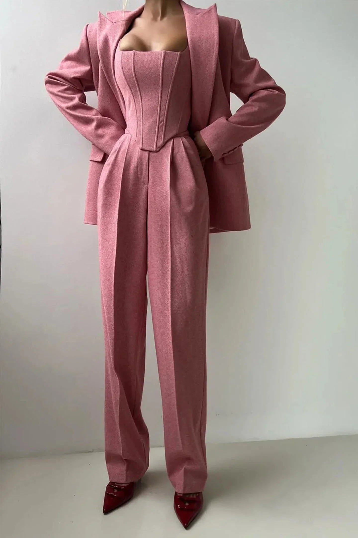 Women’s Elegant Blazer and Jumpsuit Set Formal Outfit