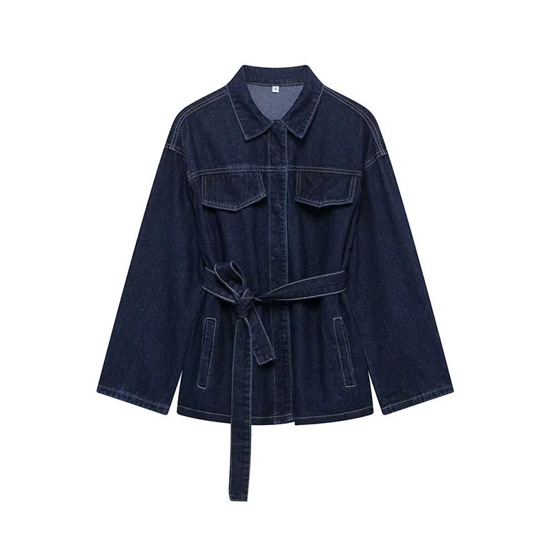 Women’s Denim Jacket and Wide Leg Jeans Two-Piece Set