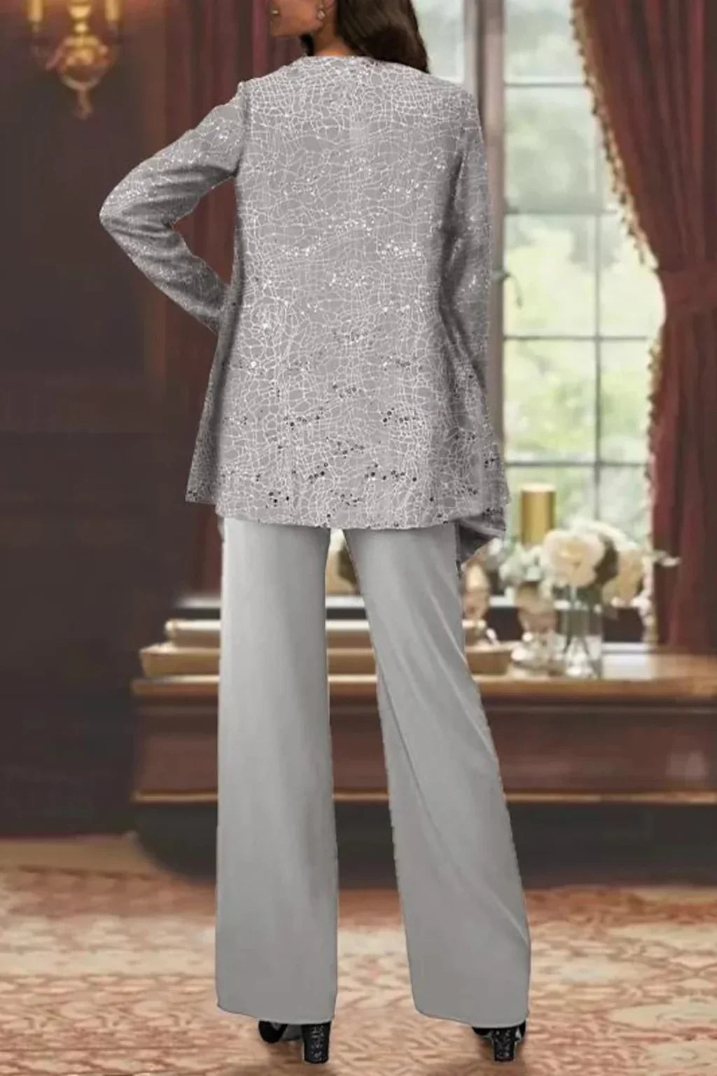 Women's Sequin Lace Three Piece Wedding Suit