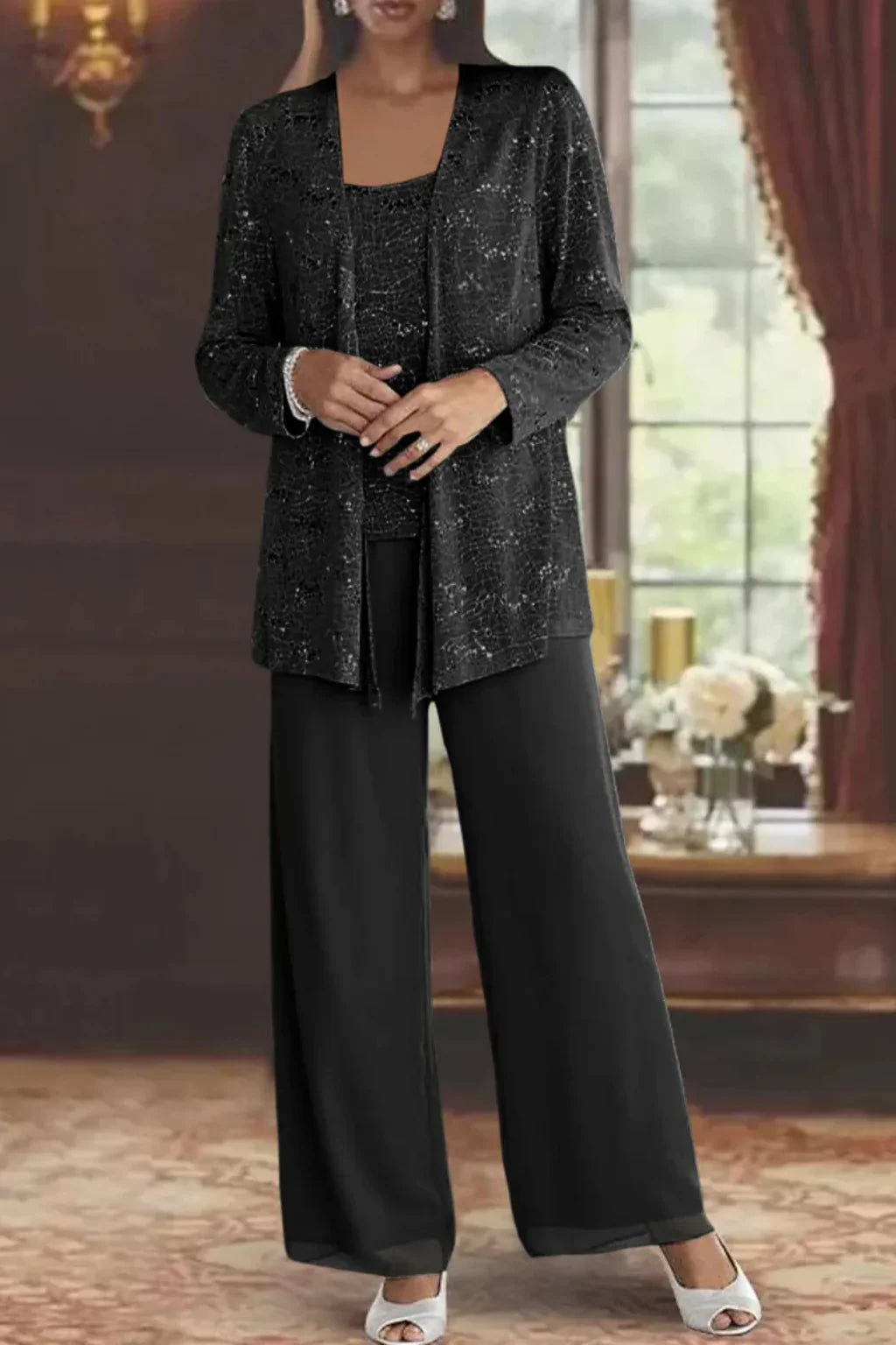 Women's Sequin Lace Three Piece Wedding Suit