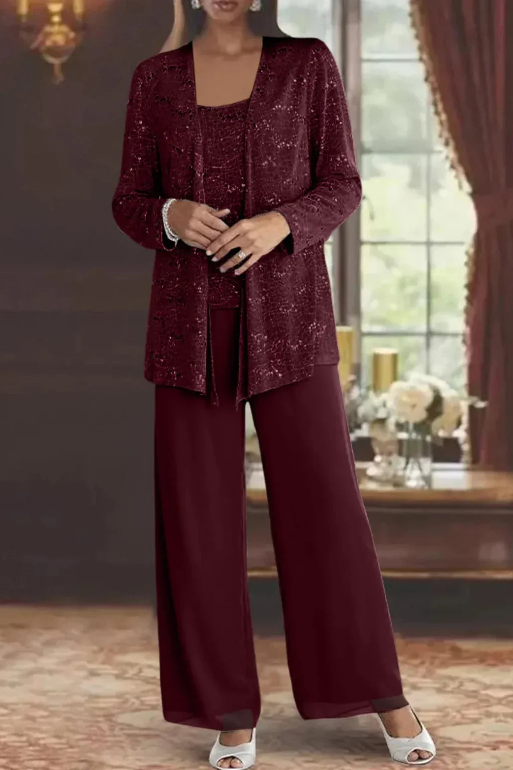 Women's Sequin Lace Three Piece Wedding Suit