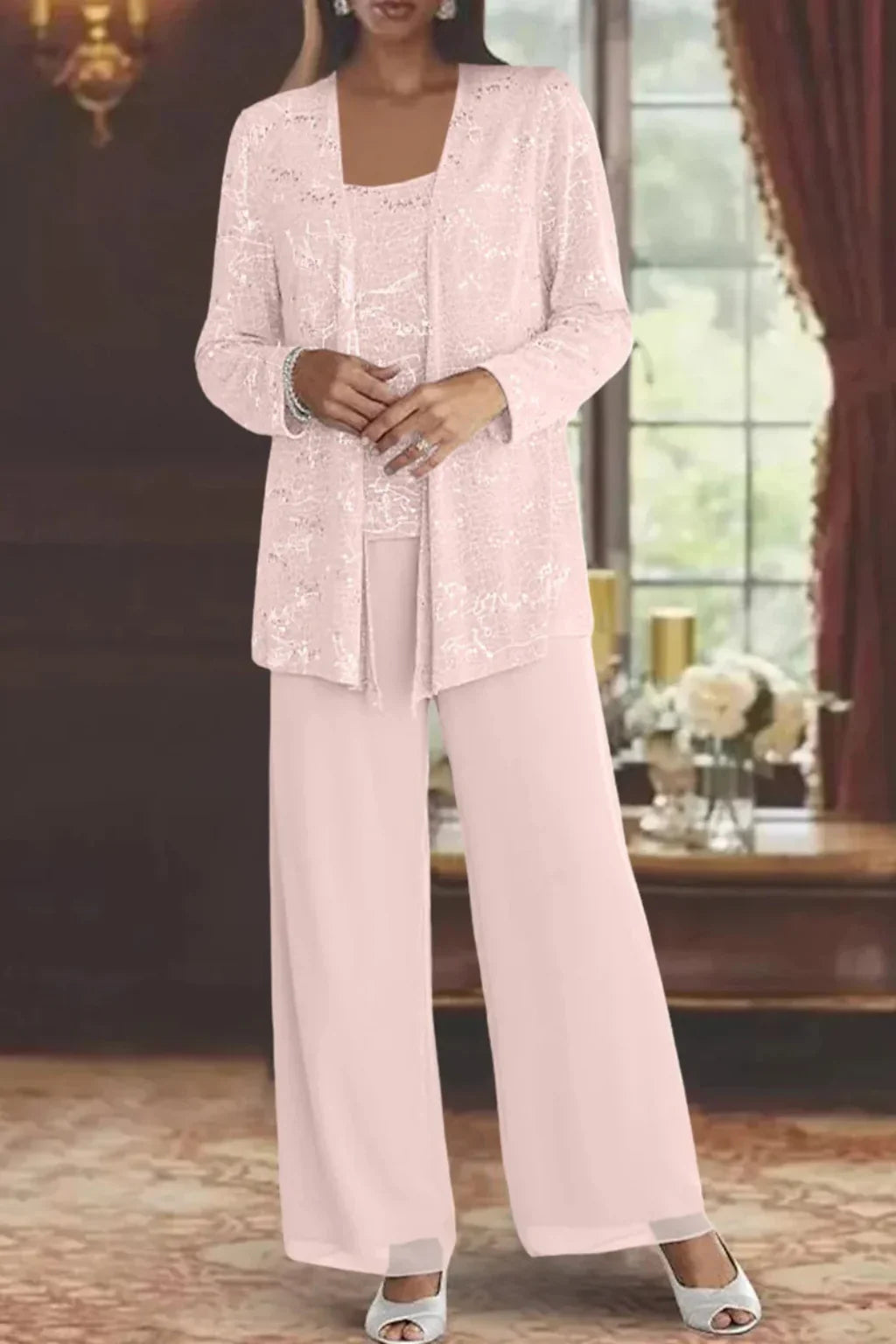 Women's Sequin Lace Three Piece Wedding Suit