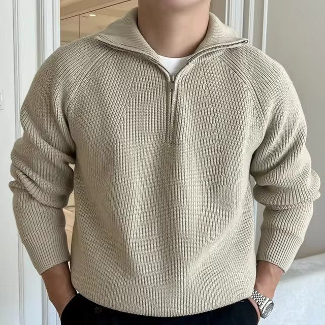 Comfortable Cotton Sweater with Half Zip