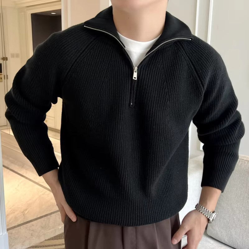 Comfortable Cotton Sweater with Half Zip