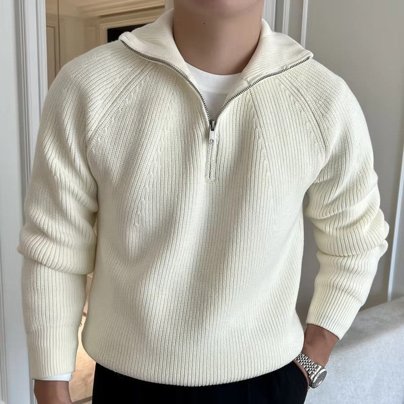 Comfortable Cotton Sweater with Half Zip