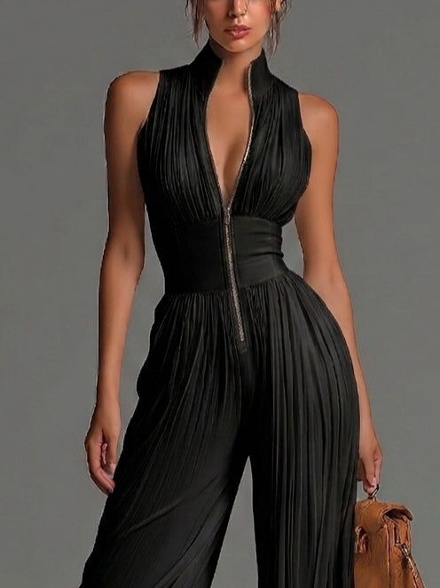 Women's Midnight Plissé Palazzo Jumpsuit