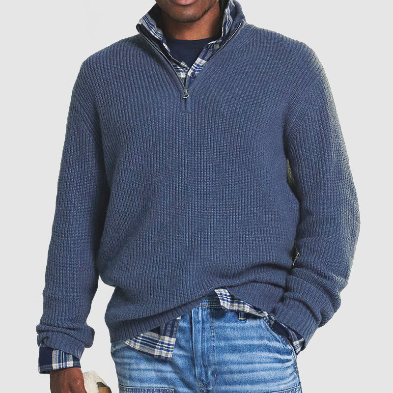 Elegant Men's Cashmere Pullover with Zipper in Business-Casual Style
