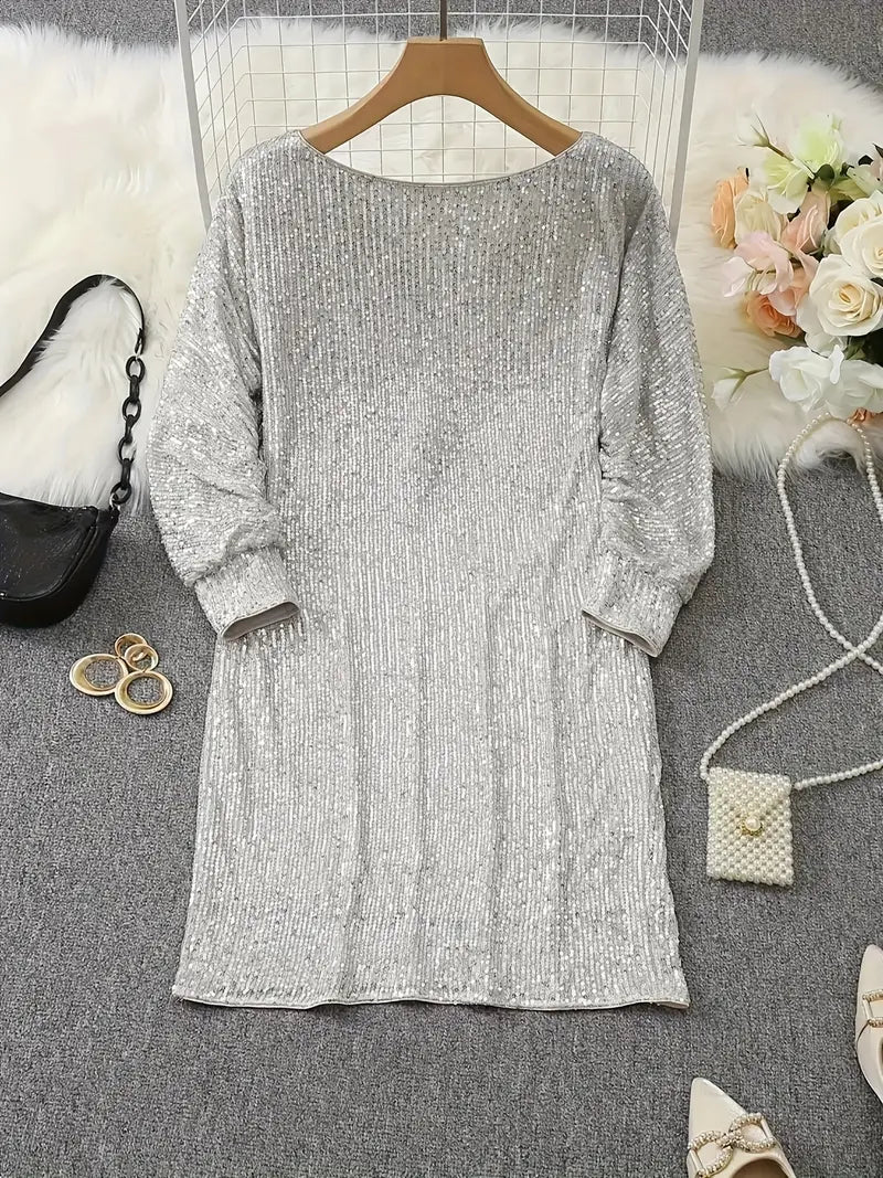 Women’s Sequin Mini Dress with Off-Shoulder Neckline