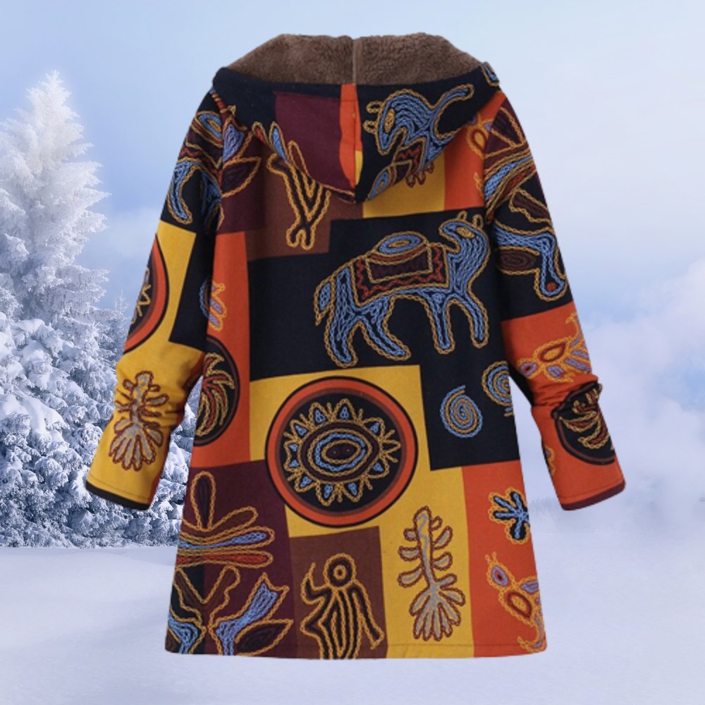Women's Hooded Fleece-Lined Printed Winter Coat