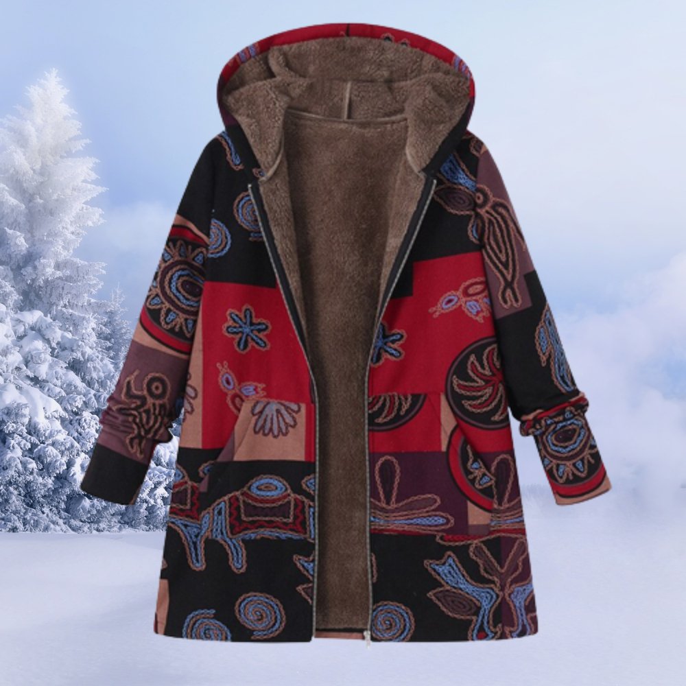 Women's Hooded Fleece-Lined Printed Winter Coat