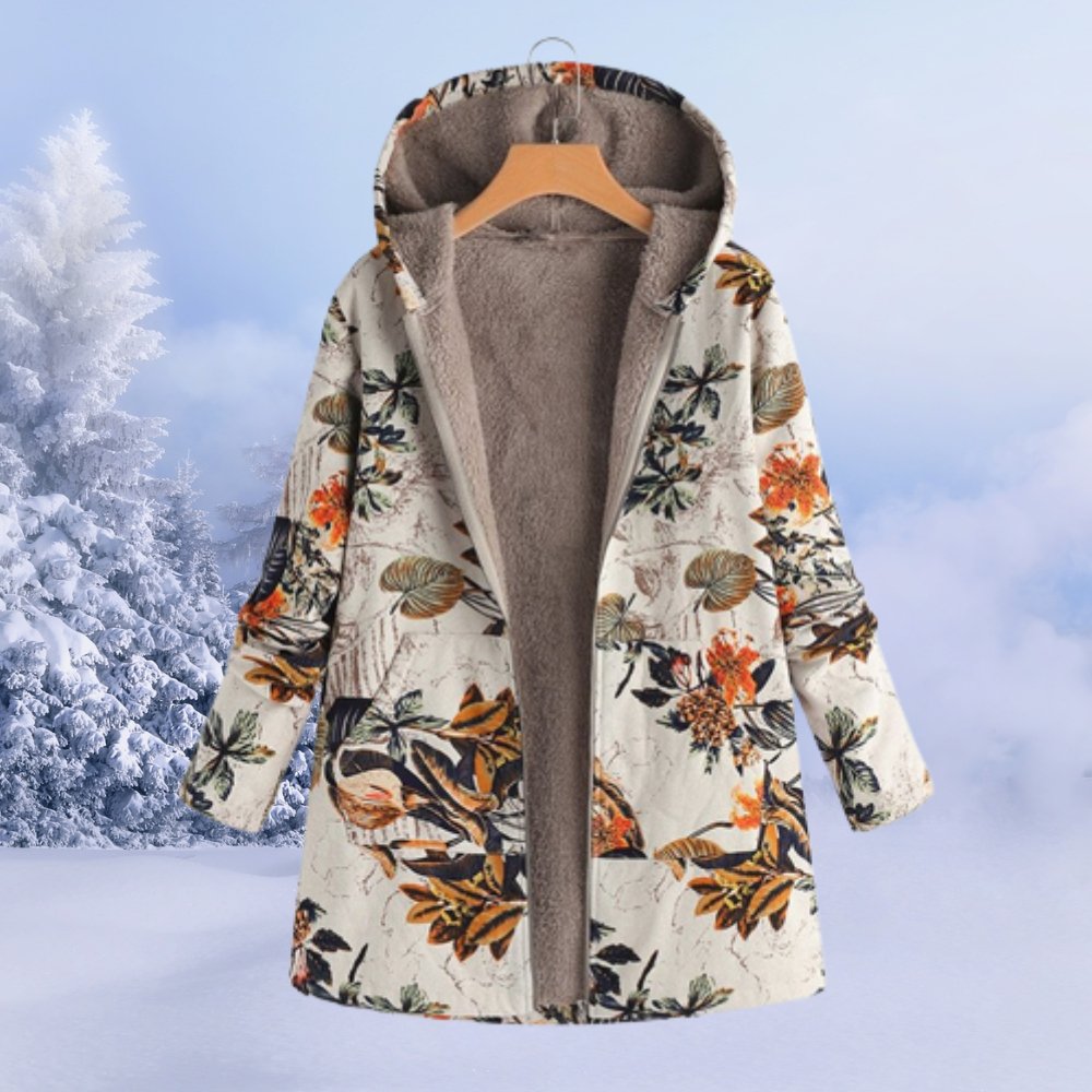 Women's Hooded Fleece-Lined Printed Winter Coat