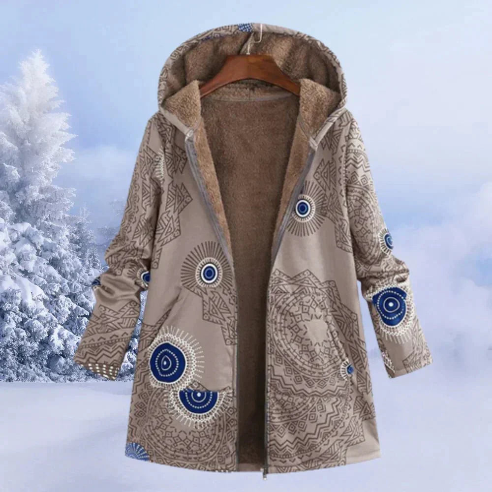 Women's Hooded Fleece-Lined Printed Winter Coat