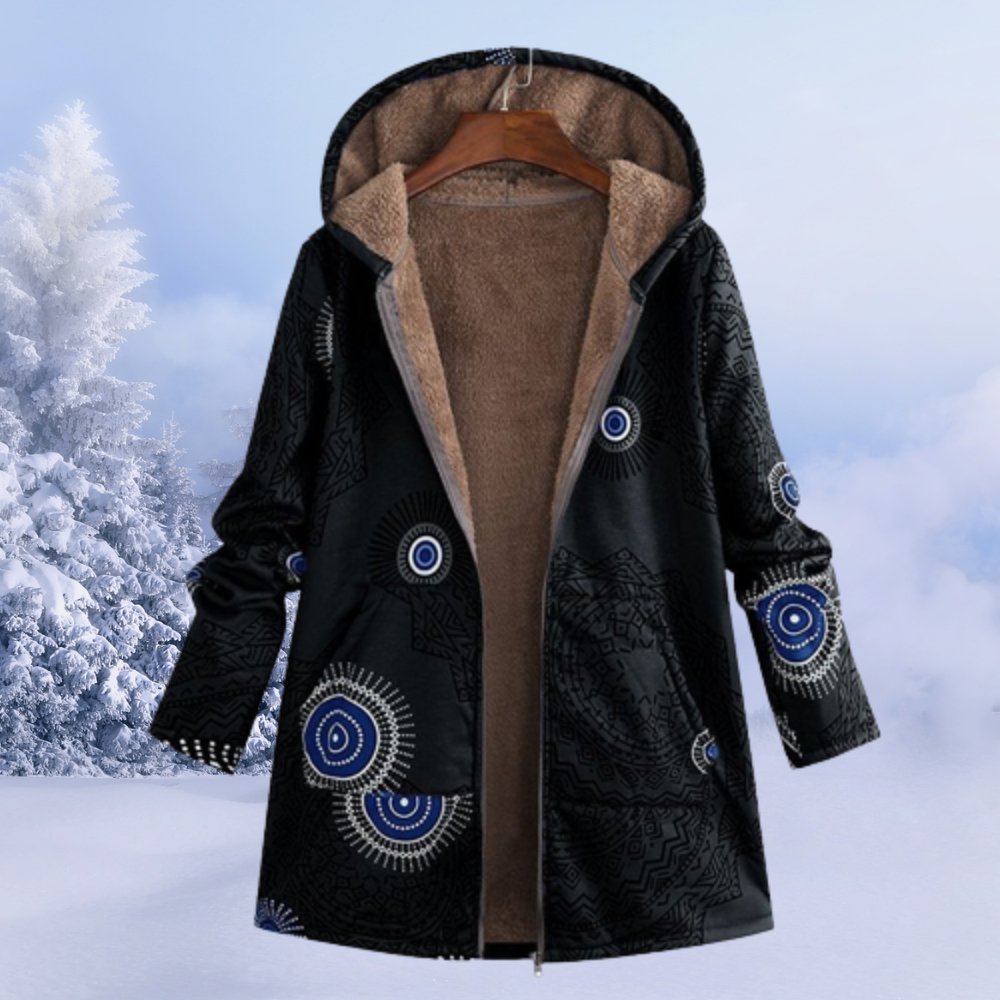 Women's Hooded Fleece-Lined Printed Winter Coat