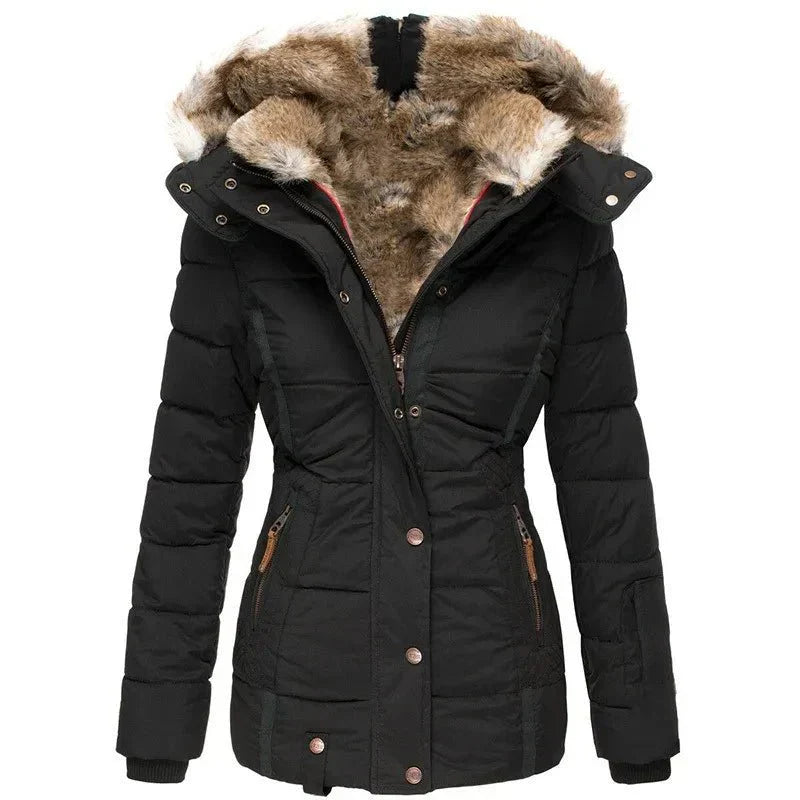Women's Faux Fur Hooded Quilted Winter Jacket