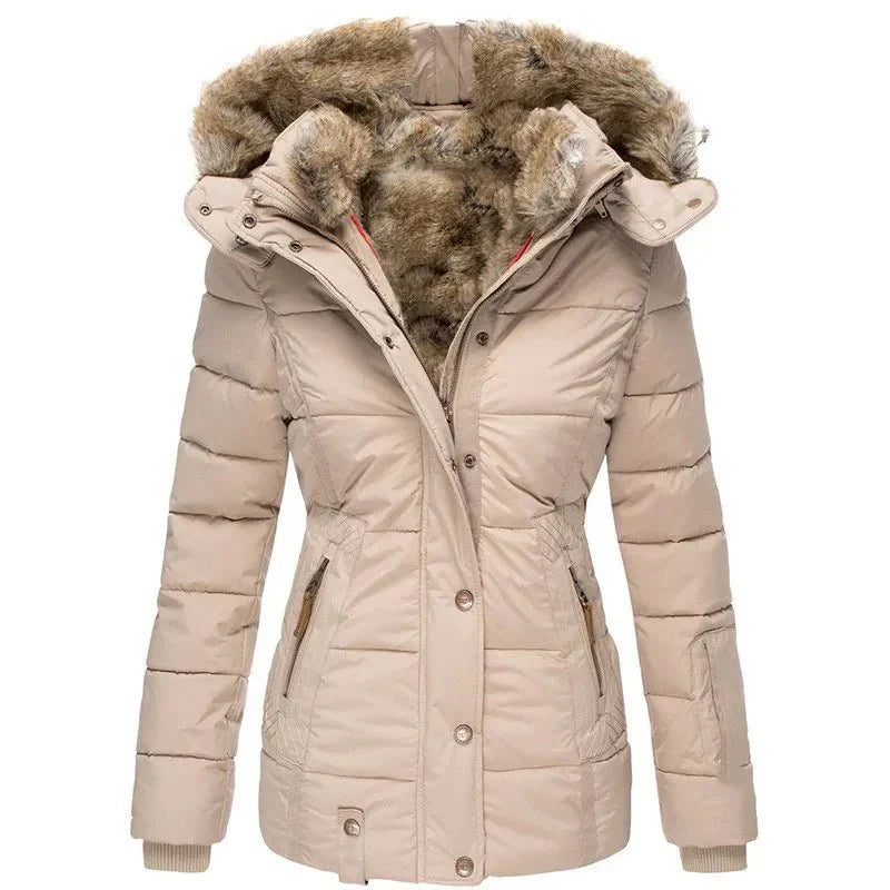 Women's Faux Fur Hooded Quilted Winter Jacket