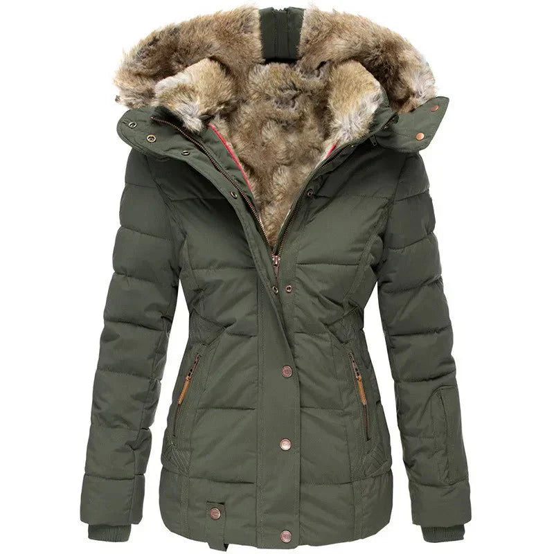 Women's Faux Fur Hooded Quilted Winter Jacket