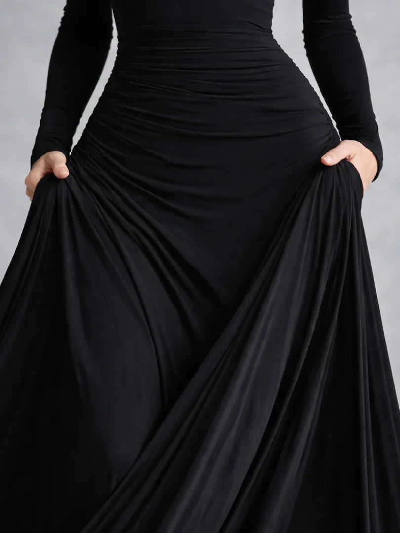 Women's Off-Shoulder Maxi Dress with Flared Skirt