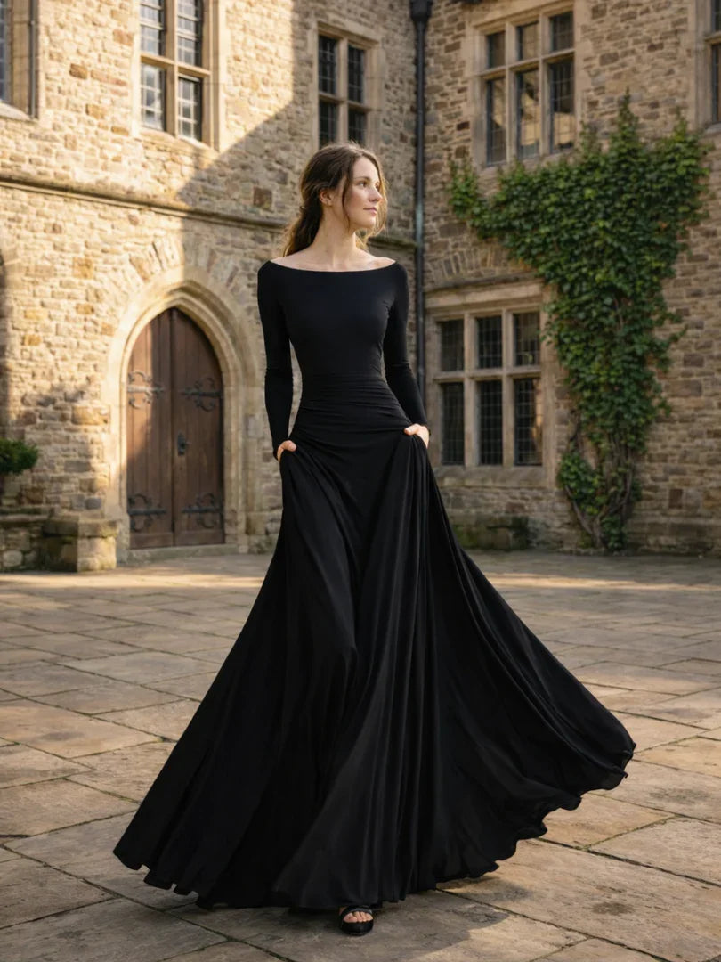 Women's Off-Shoulder Maxi Dress with Flared Skirt