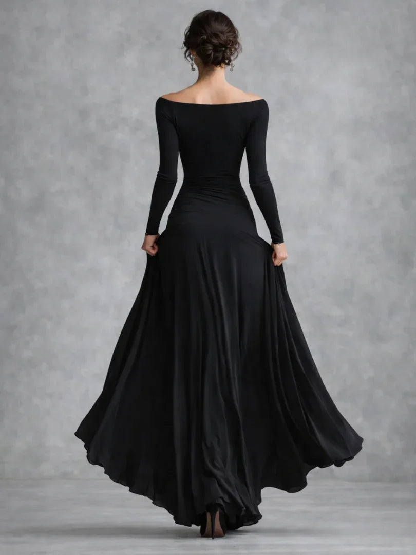 Women's Off-Shoulder Maxi Dress with Flared Skirt