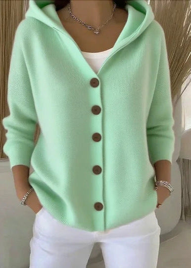 Women's Button-Up Hooded Knit Cardigan