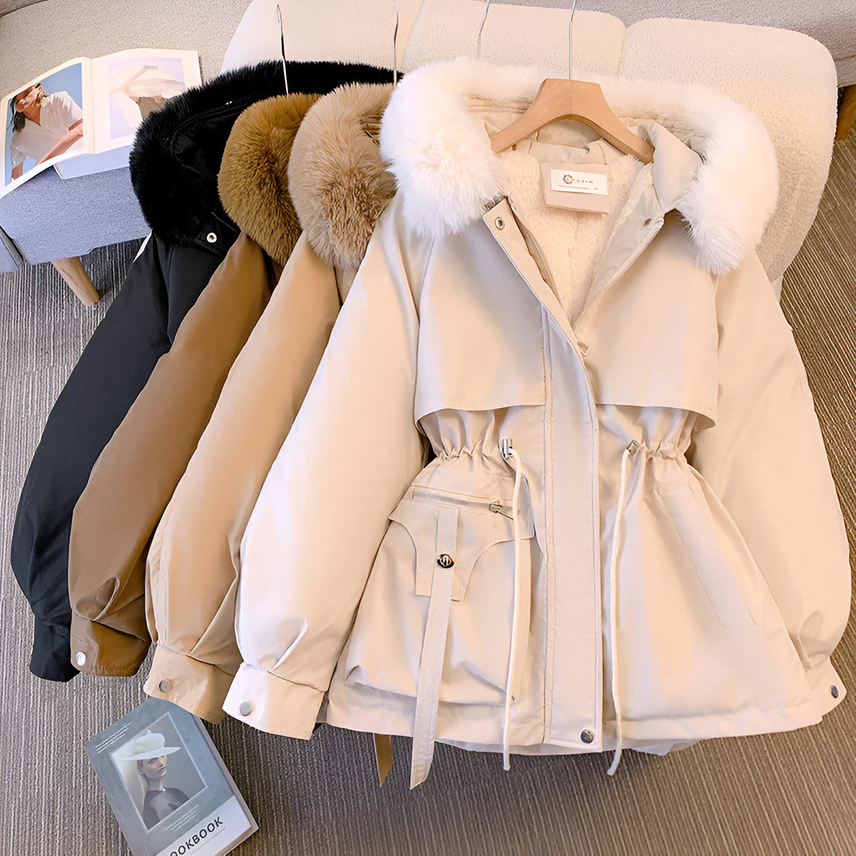 Women's Short Quilted Faux Fur Winter Jacket