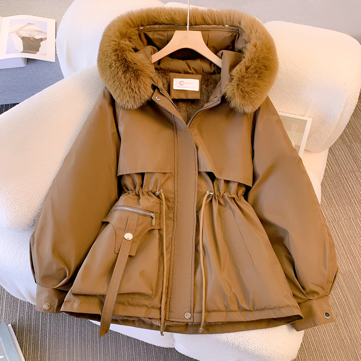 Women's Short Quilted Faux Fur Winter Jacket