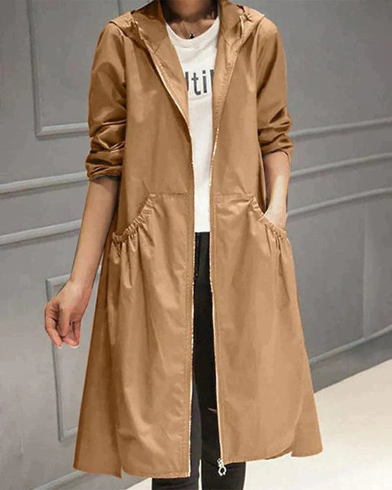 Women's Waterproof Zip-Up Hooded Casual Rain Coat