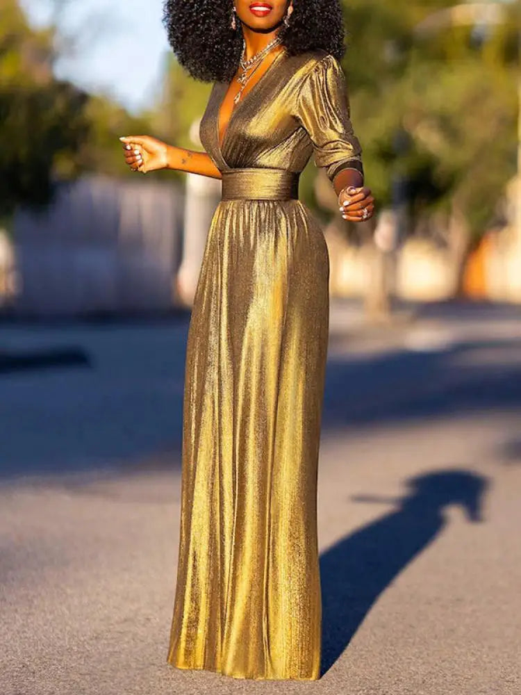 Women's Shimmer Plunge Neck Jumpsuit
