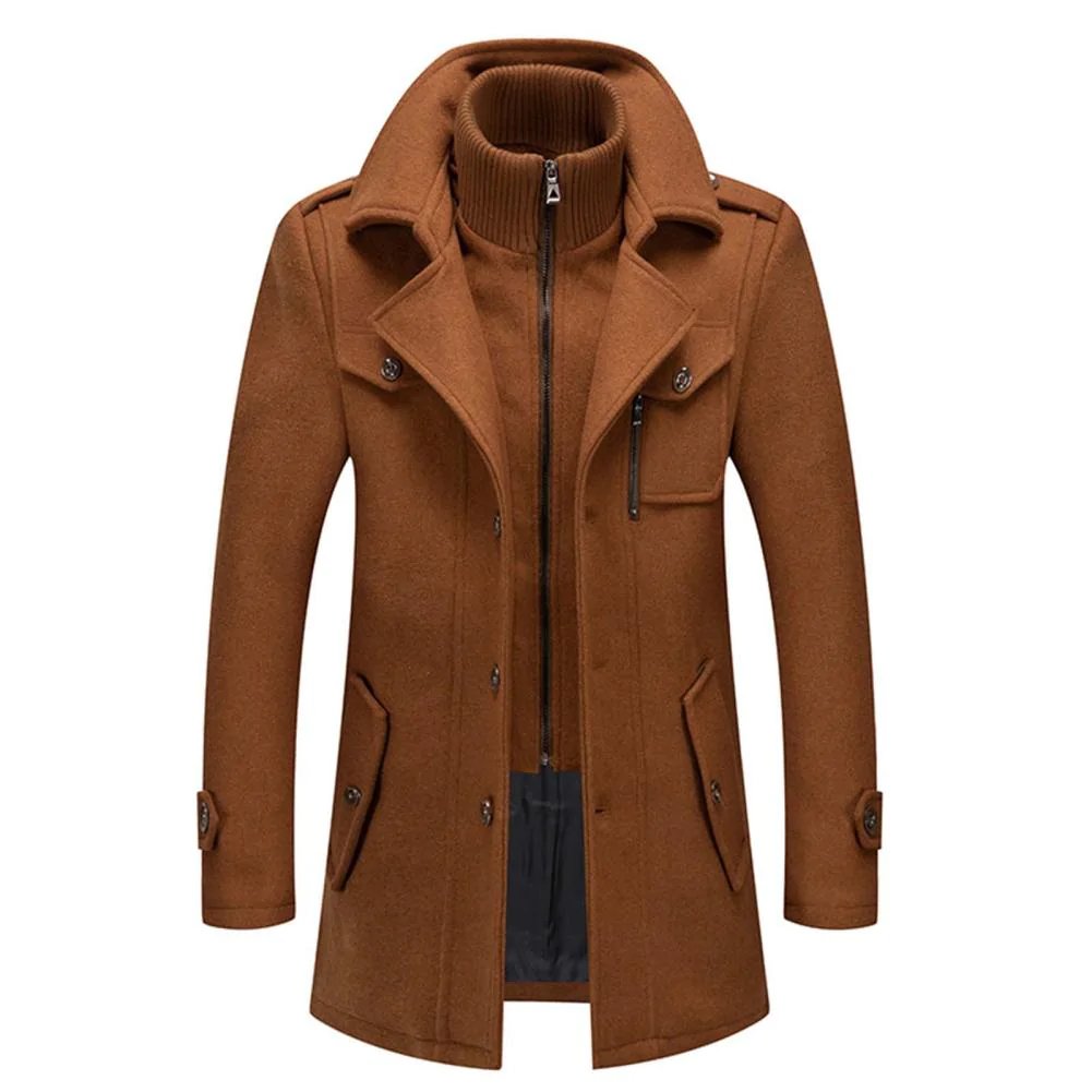 Men’s Long Wool-Blend Double-Breasted Winter Coat