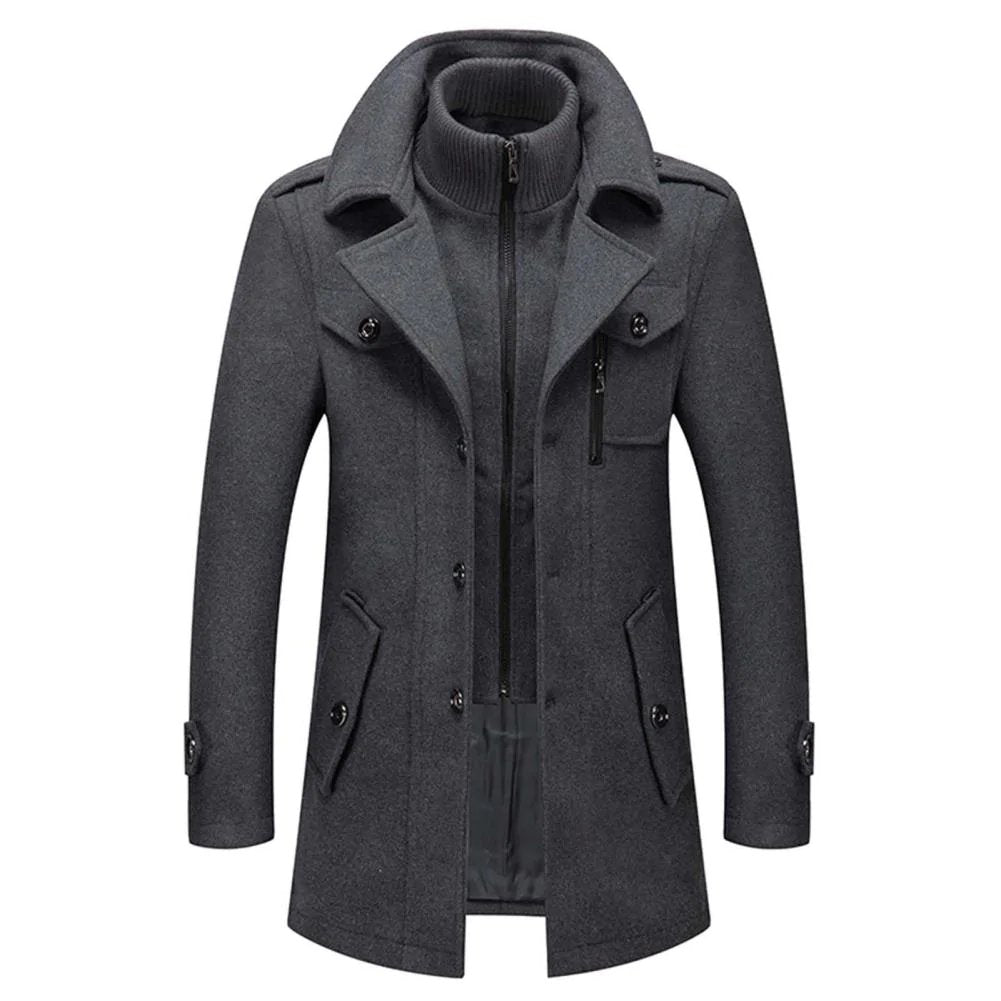 Men’s Long Wool-Blend Double-Breasted Winter Coat