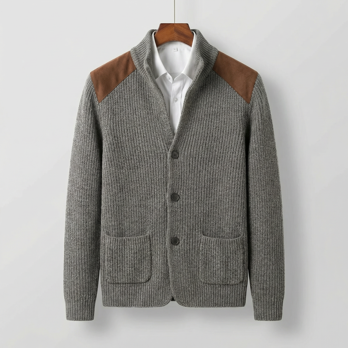 Men's Knitted Blazer with Suede Accents