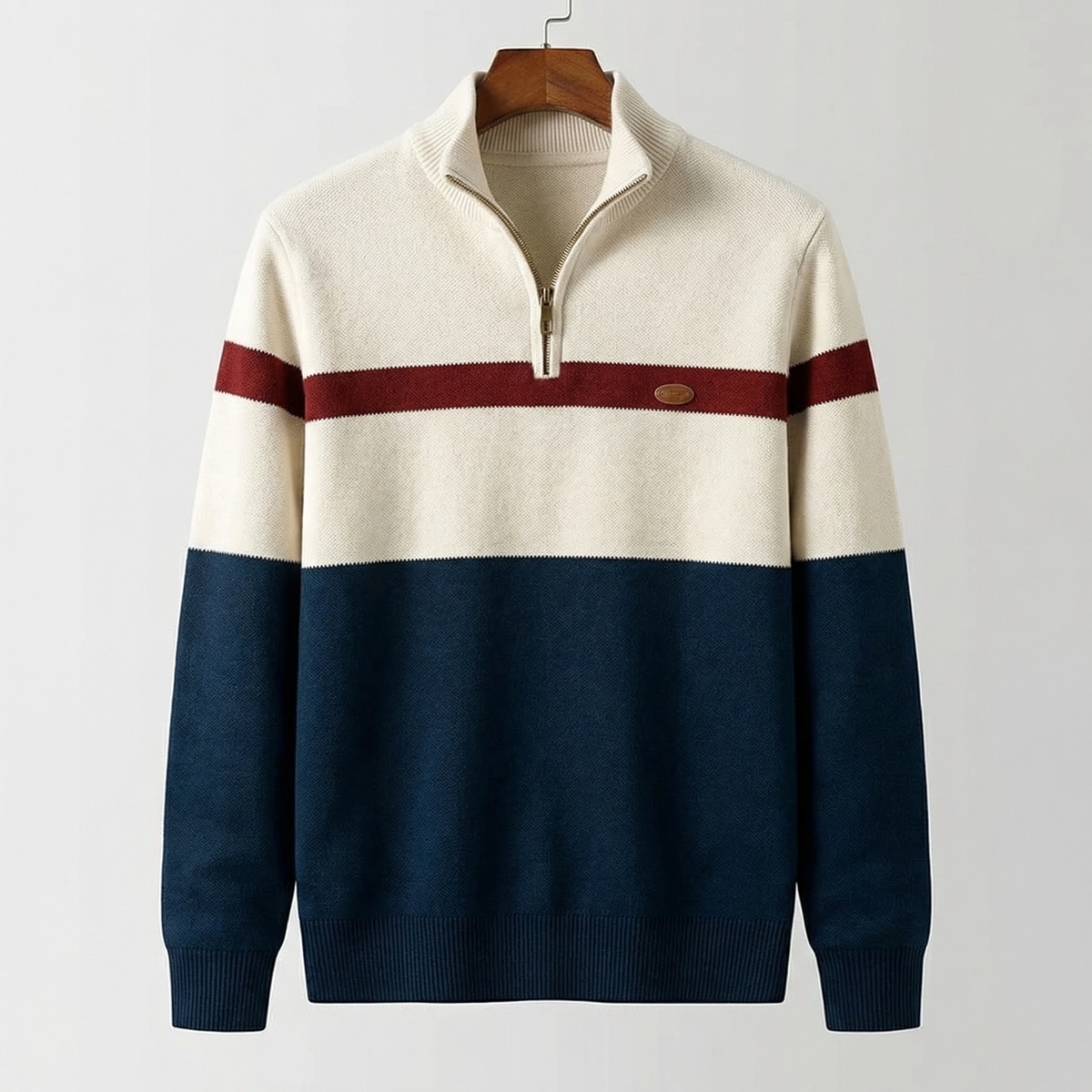 Men's Quarter-Zip Knit Classic Striped Sweater